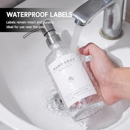 [Luxury] Kitchen Soap Dispenser Set - 16OZ Clear Glass Bottle, Stainless Steel Pump, Instant Dry Tray, Waterproof Labels, Non-Slip Silicone Pad, and Dish Brush | Upgrade for Your Kitchen and Bathroom - color: Transparent Bottle + Silver Pump