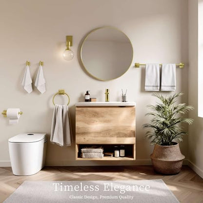 VEHCIL Brushed Gold Bathroom Towel Bar Set, 5 Piece Bathroom Hardware Accessory Set, SUS304 Stainless Steel 24" Towel Rack Holder Set for Bathroom, Wall Mounted - color: Brushed Gold