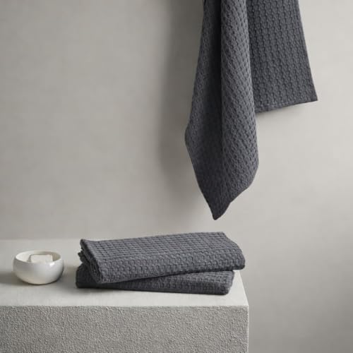 Bath Towels - 4 Pack Waffle Weave Bath Towels for Bathroom, 30x60 Inch, Cotton Towel Ultra Soft, Lightweight, Oversized, Lint Free - Steel Grey