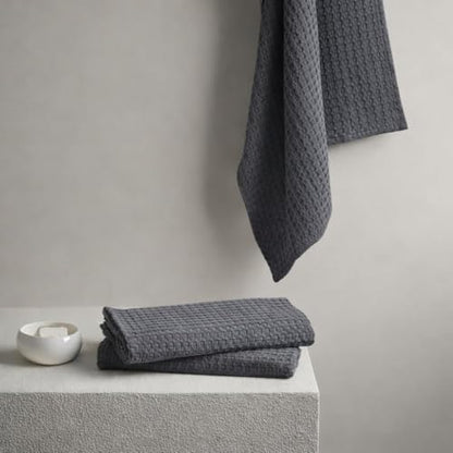 Bath Towels - 4 Pack Waffle Weave Bath Towels for Bathroom, 30x60 Inch, Cotton Towel Ultra Soft, Lightweight, Oversized, Lint Free - Steel Grey