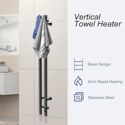 Heated Towel Rack, Towel Warmer with Timer, Wall Mounted hot Towel Warmer Rack for Bathroom, Hardwired or Plug-in Models Vertical Towel Heater, 2 Vertical Rack Round Design (Black) - color: Black