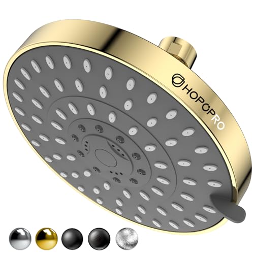 HOPOPRO 5-Mode High Pressure Shower Head - The Washington Post, NBC News, Today TV Show Recommended - High Flow Fixed Showerheads (6 Inch Gold) | The Washington Post, NBC News, Today TV Show Recommended, Consumer Reports Tested High Flow Fixed Shower Head