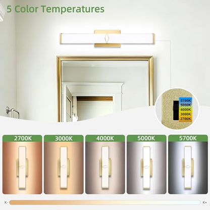 24 Inch Bathroom Vanity Light 2500LM, AC 120V 5CCT Modern Bathroom Lighting Fixtures Over Mirror Dimmable, 25W Gold LED Vanity Lighting Fixtures Wall Sconce ETL Certified, 1Pack - color: Gold-5CCT, size: 24 INCH