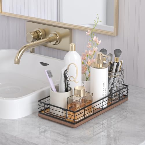 Toilet Paper Basket 2 Pack, 13 Inch Toilet Tank Basket with Handles, Acacia | 2PCS Bathroom Basket, Back of Toilet Basket, Toilet Tank Tray Toilet Organizer for Toilet Paper Storage Toiletries Essentials - color: Acacia & Black
