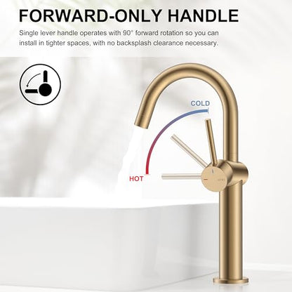 Champagne Bronze Vessel Sink Faucet, 1 Handle Tall Bathroom Faucet | Vessel Bowl Faucet with Pop Up Drain & Supply Lines, Lead-Free cUPC & NSF Certified, 1 Hole Faucet for Vanity RV Restroom - color: Champagne Bronze, size: Tall