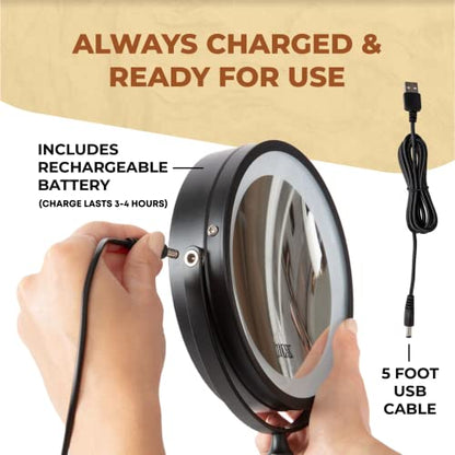 Wall Mounted Lighted Makeup Mirror - Swing Arm Vanity Mirror with Lights and 10X Magnification for Bathroom - Includes Rechargeable LED Cable and Instruction Manual