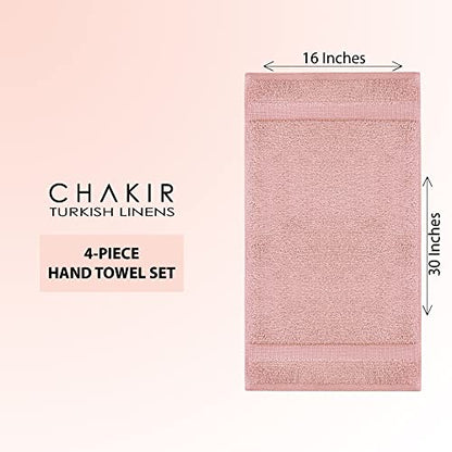 Chakir Turkish Linens 4 Piece Hand Towels, 100% Cotton Turkish Towels for Bathroom, Luxury Soft Absorbent Hand Towel Set, 16 x 30 Inches, Pink - color: Pink
