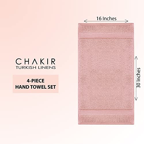 Chakir Turkish Linens 4 Piece Hand Towels, 100% Cotton Turkish Towels for Bathroom, Luxury Soft Absorbent Hand Towel Set, 16 x 30 Inches, Pink - color: Pink