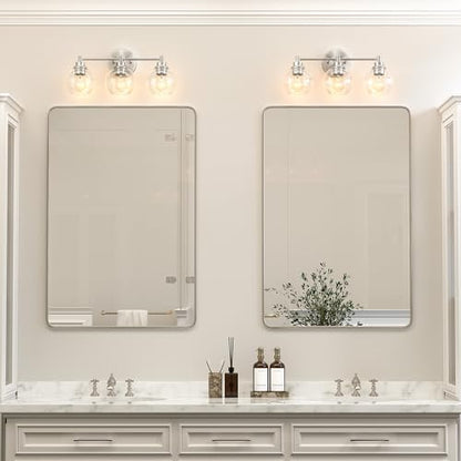 VONLUCE 3 Light Bathroom Vanity Light Fixtures, Brushed Nickel Finish | Globe Glass Shades, E26 Sockets, Easy to install, ETL Certificated, Vanity Lights for Bedroom Hallway Living Room - color: Nickel, size: 3-Light