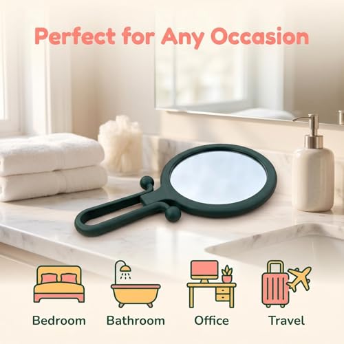 Magnifying Handheld Mirror Double Sided, Travel Makeup Hand Mirrors with 1X 2X Magnification, Small Hand/Desk Vanity Mirror (1Pc Dark Green) - color: 1pc Dark Green