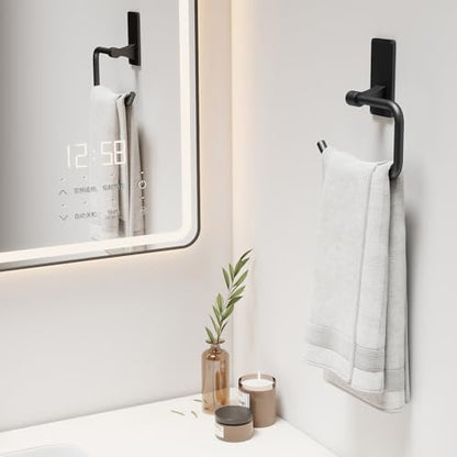 Towel Ring, Bathroom Hand Towel Holder,Metal Towel Hangers Wall-Mounted Hand Towel Rack for Bathroom, Easy to Adhesive, Matte Black - color: Matte Black, size: C-Shape(1-pack)