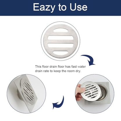 uxcell Shower Drain Hair Catcher, 3 inch Stainless Steel Square Floor Drain Cover Anti-Clogging Protection Cover Replacement for Furniture Repair Bathroom Kitchen