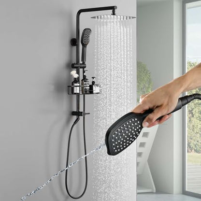 SonTiy Retrofit Rain Shower System Wall Mount, Oil Rubbed Bronze 12 Inch Rain Shower Head with Handheld Jet Spray with Slide Bar, Shower Caddy & Solid Brass Rail for Tall People - color: Oil Rubbed Bronze, style: 1.8 Gallons Per Minute-Square