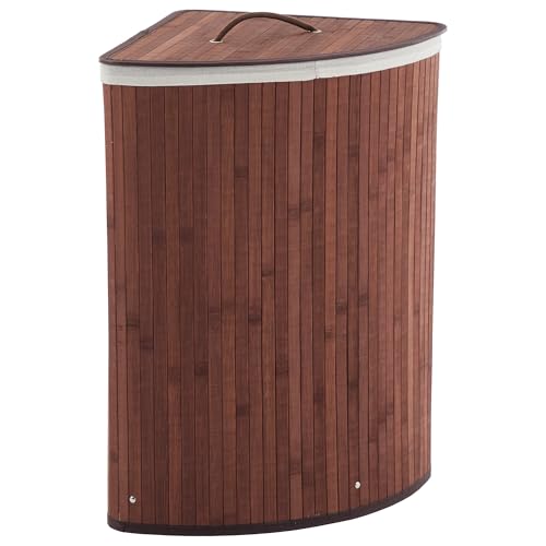 GarveeHome Corner Laundry Hamper with Lid, 15.3 Gal / 58 L Large Foldable Bamboo Laundry Basket with Washable Liner Bag, Wicker Clothes Hamper for Bedrooms Bathrooms Apartments, Brown - color: Brown - Triangle