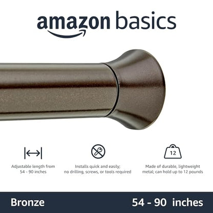 Amazon Basics No Drill Spring Tension Curtain Rod, Adjustable 54-90" Width, Bronze, Classic Finial - color: Bronze, size: 54-90"