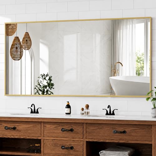 30" x 60" Gold Wall Mirror for Bathroom, 60" x 30" Extra Large Metal Framed Accent Decor, Horizontal Mirror for Dining Room & Double Vanity - color: Gold, size: 60"L x 30"W
