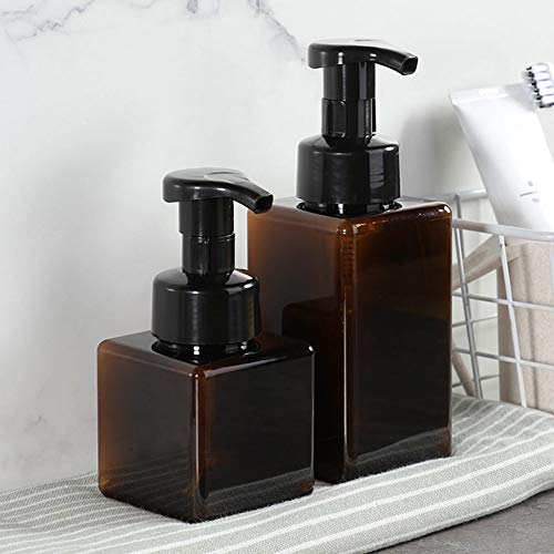 UUJOLY Foaming Soap Dispenser, 450ml (15oz) Refillable Pump Bottle Plastic for Liquid Soap, Shampoo, Body Wash (2 Pcs) (Amber) | Hand Dispenser for Liquid Soap, Shampoo & Body Wash – Saves Soap with Rich Foam, Reusable, Easy to Refill, BPA-Free - color: A