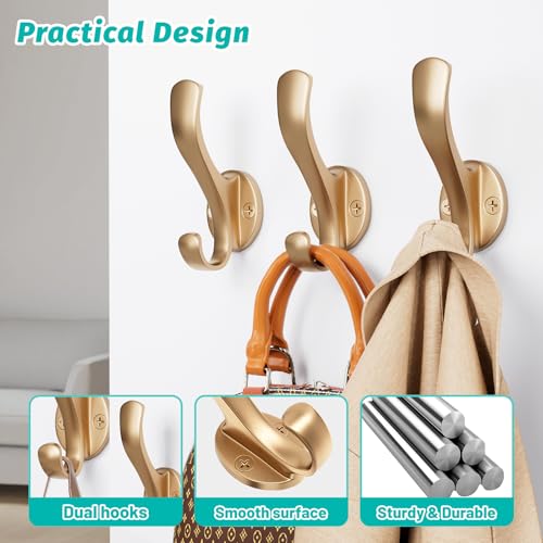 Heavy Duty Wall Hooks - Metal Screw-in Hooks for Hanging, Wall Mount Coat Hooks, Towel Hooks for Hat, Towel, Key, Robe, Scarf, Bag, Cap (6 Pack Gold) - color: Gold