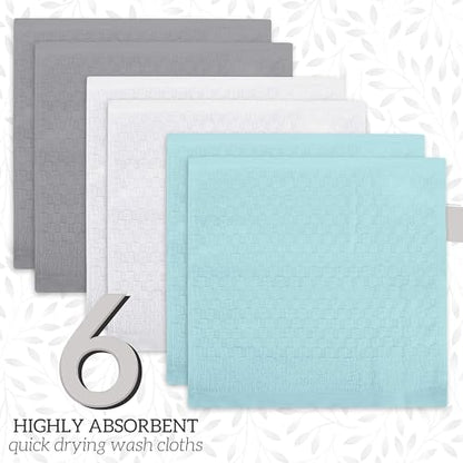 GREEN LIFESTYLE 12x12 inches Checker Washcloths 6 Pack, Soft, Durable, Highly Absorbent and Luxurious (Teal) - color: Teal