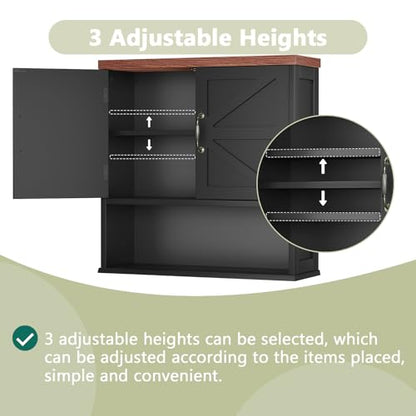 Smuxee Farmhouse Bathroom Cabinet Wall Mounted, Black Medicine Cabinet with Adjustable Shelf, Bathroom Cabinet for Living Room, Laundry Room - color: Black, size: Big