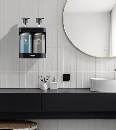 Shampoo and Conditioner Dispenser Shower Soap Dispenser 2 Chamber No Drill Shampoo Dispense for Shower Wall Mounted Shower Shampoo Dispenser 2 Chamber for Bathroom Hotel 2 * 13.37 fl.oz Black - color: Black-2