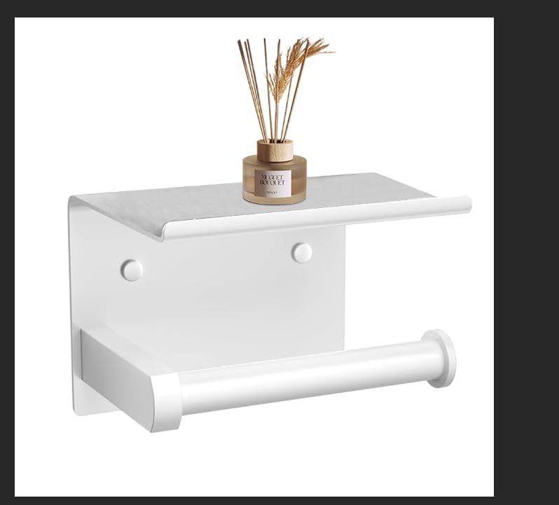 Premium Toilet Paper Holder with Phone Shelf, Wall Mounted, for Bathroom, Living Room, Restroom, RV, and so on, Stainless Steel-Rustproof,Tissue Roll Holder with Storage Shelf-White(YaoJooHome) - color: White