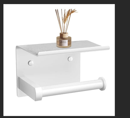 Premium Toilet Paper Holder with Phone Shelf, Wall Mounted, for Bathroom, Living Room, Restroom, RV, and so on, Stainless Steel-Rustproof,Tissue Roll Holder with Storage Shelf-White(YaoJooHome) - color: White