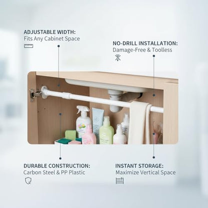 Adjustable Telescopic Cabinet Shelf, Tool-Free Under Sink Organizer Rack, Carbon Steel and PP Plastic Storage Solution for Kitchen and Bathroom - size: 9.06 x 0.51 x 0.39 in