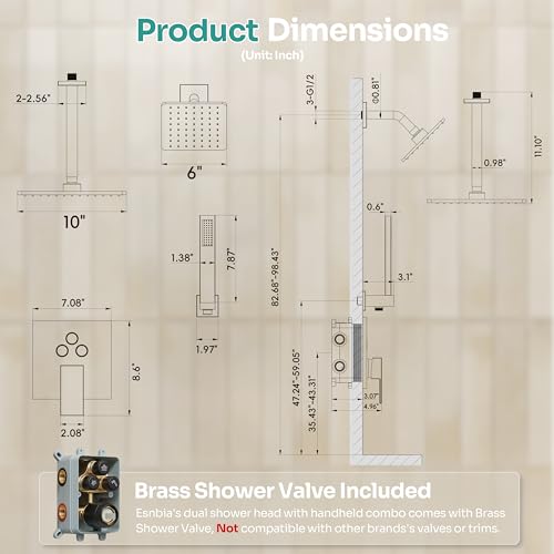 Black Shower System, Matte Black Shower Faucet Set with 3 In 1 Push Button Shower Diverter Valve, 10'' Ceiling Shower Head and 6'' Wall Mounted Shower Head, Black Rain Shower Head with Handheld Spray - color: Matte Black