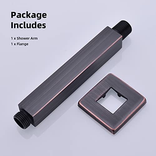 6 Inch Oil Rubbed Bronze Square Ceiling Mount Shower Arm Flange | Stainless Steel Rain Straight Shower Head Extension Pipe, Brushed ORB - color: Oil Rubbed Bronze, style: 6 Inches