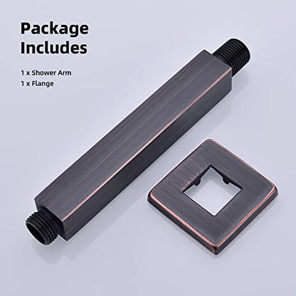 6 Inch Oil Rubbed Bronze Square Ceiling Mount Shower Arm Flange | Stainless Steel Rain Straight Shower Head Extension Pipe, Brushed ORB - color: Oil Rubbed Bronze, style: 6 Inches