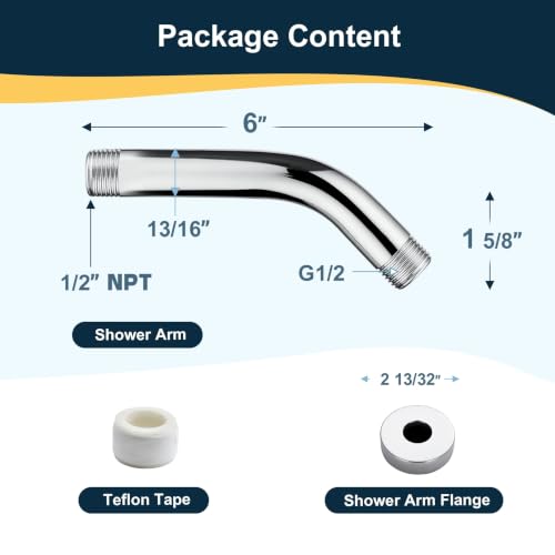 BRIGHT SHOWERS Brass Shower Arm with Flange 6 Inch Wall Mounted Shower Pipe Arm Extension for Fixed Shower Head and Handheld showerhead, Chrome - color: Chrome, style: Basic 6 Inch