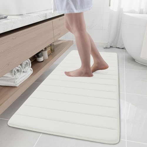 Buganda Memory Foam Bath Mat 59 x 20, Ultra Soft Absorbent Bathroom Rugs | Ivory, Machine Washable Quick Dry Bath Mats for Bathroom Floor, Shower and Tub, Home Decor Accessories - color: Ivory, size: 59" X 20"
