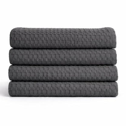 Bath Towels - 4 Pack Waffle Weave Bath Towels for Bathroom, 30x60 Inch, Cotton Towel Ultra Soft, Lightweight, Oversized, Lint Free - Steel Grey