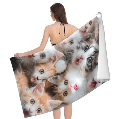 Cute Cat Beach Towel Microfiber Sand Free Kitty Towels for Adult Kids Quick Dry Ultra Absorbent Soft Pool Travel Swim Bath Shower Towel Gifts 52” x 32” - color: Beach Towel27