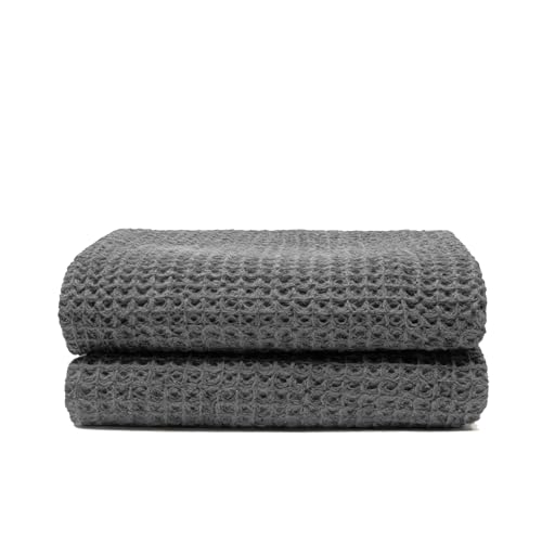 Sedona Waffle Bath Towels, 410 GSM 100% Cotton, Set of 2, Soft, Quick-Drying & Lightweight Waffle Weave Towels (Charcoal) - color: Charcoal, style: Bath Towel (Set of 2)
