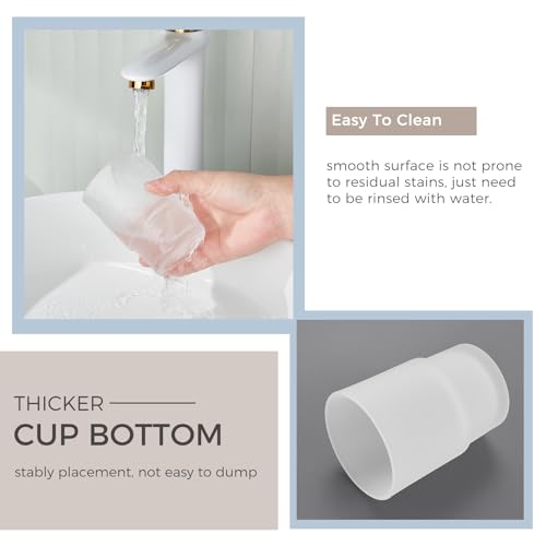 Aomasi Glass Tumbler Cups for Bathroom Sink, 2 Pack, Modern Frosted White | Thickened Substantial Glass, Bathroom Toothbrush Holder for Daily Drinking Water, Easy to Clean, Cabinet Small Items Storage - color: Frosted White
