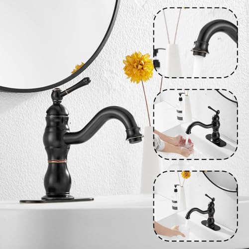 Oil Rubbed Bronze Bathroom Faucet Single Handle One Hole Bathroom Vanity Faucet Basin Mixer Tap Matching Pop Up Drain with Overflow - color: Bronze, size: Short