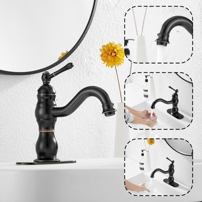 Oil Rubbed Bronze Bathroom Faucet Single Handle One Hole Bathroom Vanity Faucet Basin Mixer Tap Matching Pop Up Drain with Overflow - color: Bronze, size: Short