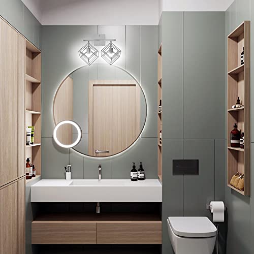 Bathroom Vanity Light with 2 Bulbs Bathroom Light Fixtures Over Mirror with 2 Rotatable Cube Shades Modern Wall Mounted Silver Brushed Nickle - color: Brushed Nickel, size: 2-Lights ( 16" Width )