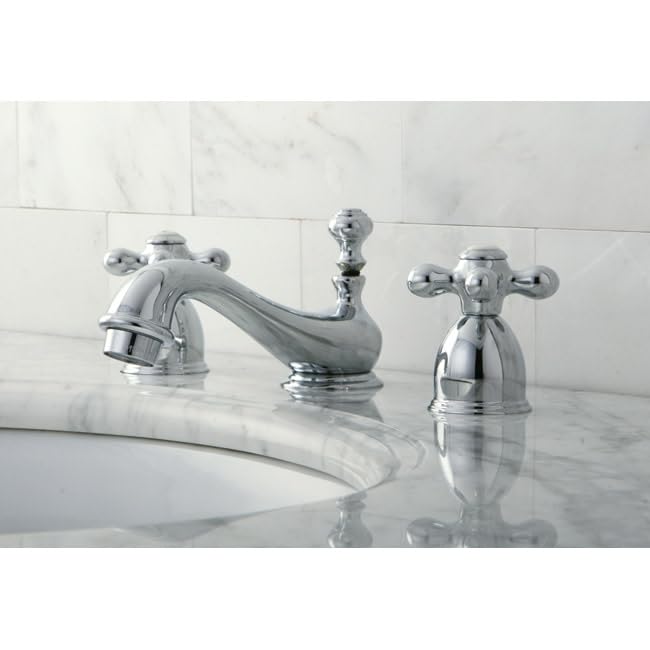 Kingston Brass KS3955AX Restoration Mini Widespread Lavatory Faucet with Metal Cross Handle, Oil Rubbed Bronze, 4-Inch Adjustable Center - color: Oil Rubbed Bronze