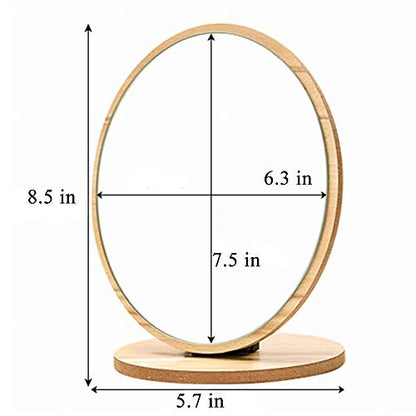 Aestivate Oval Compact Table Mirror - Wood Framed Desktop Mirror with 90 Degree Rotation for Makeup & Cosmetic - size: 7.5"L x 6.3"W
