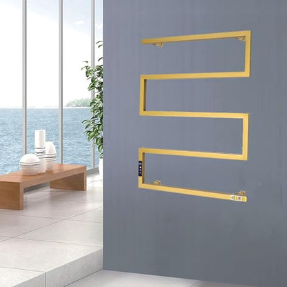 Towel Warmer Rack for Bathroom with Timer/Fahrenheit Temperature Control Wall Mounted Electric Heated 5 Bar Rail Plug-in or Hardwired Keep Bath Shower Towel Warming (Brushed Gold) - color: Brushed Gold