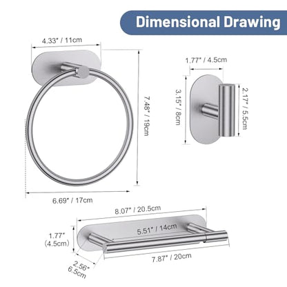 Self Adhesive Brushed Nickel Toilet Paper Holder Towel Holder for Bathroom Wall, No Drilling Bathroom Hardware Set, SUS304 Stainless Steel Towel Ring Hand Towel Holder for Bathroom, Kitchen - color: Brushed Nickel