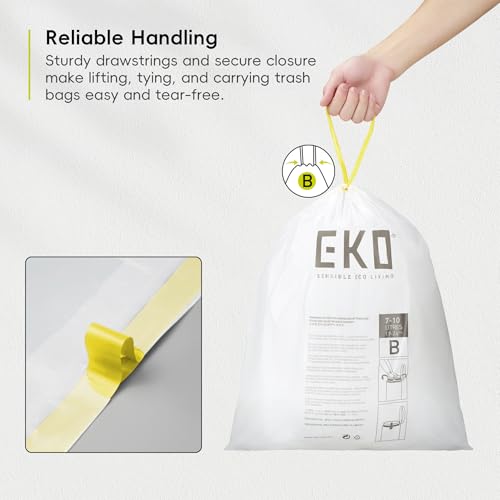 EKO Small Automatic Trash Can Starter Set - Includes 2.6 Gallon Slim Touchless Bathroom Garbage Bin Plus 80-Count of 2.6 Gallon Extra-Strong Drawstring Small Trash Bags