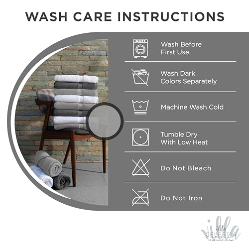 Villa Celestia Cotton Hand Towels Set of 4, 16 x 28, Oeko-TEX Certified, Quick Dry, Grey - color: Grey, size: Hand Towel - Pack of 4