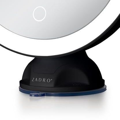 Zadro Zado 8.25-Inch x 6.9-Inch Round LED Lighted Wall Mounted Suction Cup Makeup Mirror with 10X Magnification and Touch Controls (Black) - color: Black
