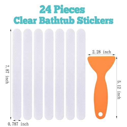 24Pcs Safety Bathtub Strips Adhesive, Non Slip Bathtub Stickers Anti Slip Shower Stickers, Safety Adhesive Strips for DIY, Stair, Floor (Clear) - color: Clear