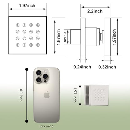 Shower Body Spray Jets, Brushed Nickel Brass Square Shower Body Sprayer Spa Massage Showerhead Wall Mount Nozzles NPT 1/2”-4PCS (Brushed Nickel) - color: Square-Brushed Nickel, style: 4pcs