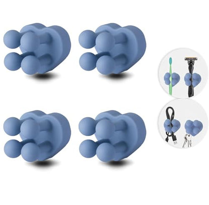 4 Pcs Waterproof Silicone Toothbrush Holder,Cute Multi-Function Wall Mounted Self Adhesive Utility Hook for Hanging Towel Key Plug Cable for Kitchen Bathroom Home Office Blue - color: Blueheart4